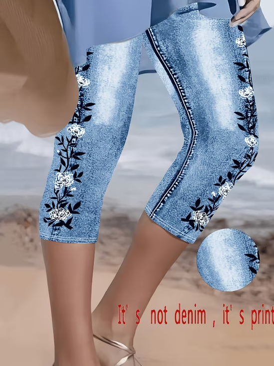 Women's  Elastic Waist H-Line Leggings Daily Going Out Pants Blue Casual Printing Floral Summer Pants
