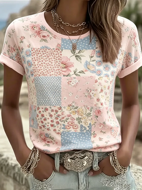 Women's Short Sleeve T-shirt Summer As Picture Floral Printing Crew Neck Daily Going Out Casual Top