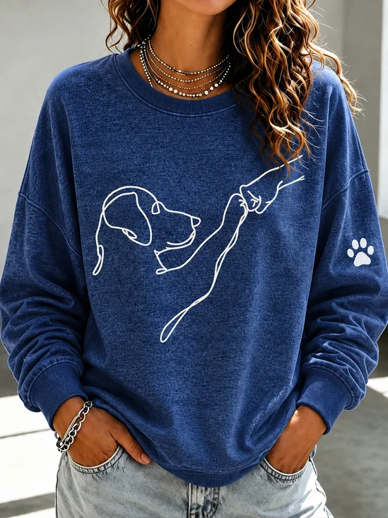 Dog Paw Handshake Crew Neck Casual Long Sleeve Top