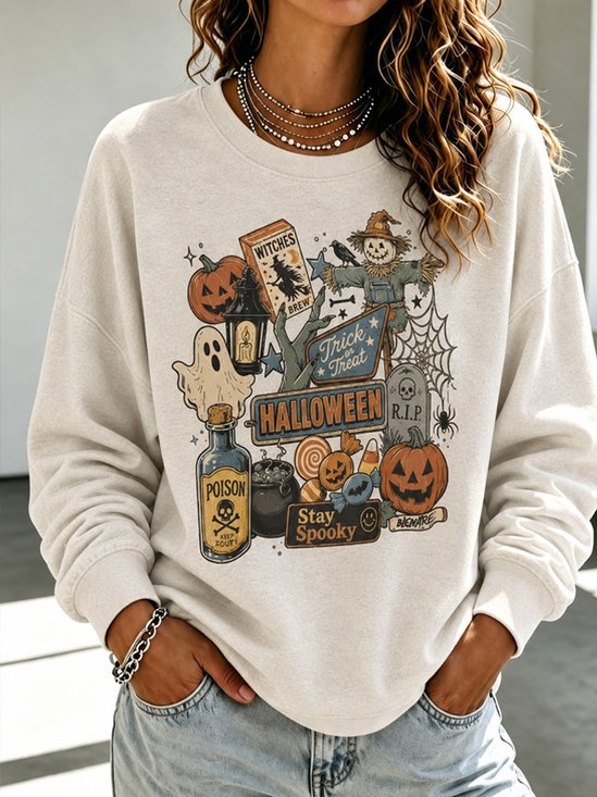 Ghost Halloween Crew Neck Casual Sweatshirt
