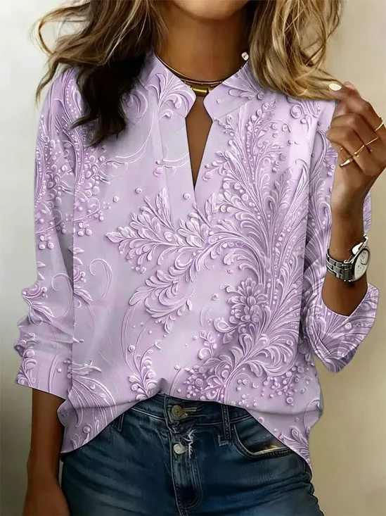 Women's Long Sleeve Blouse Spring/Fall Purple Floral Printing V Neck Daily Going Out Vintage Top