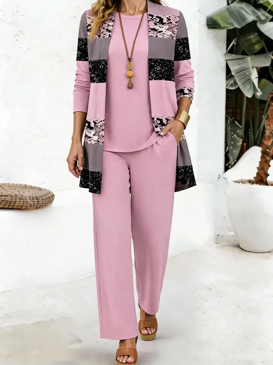 Color Block Casual Regular Fit Crew Neck Matching Outfit