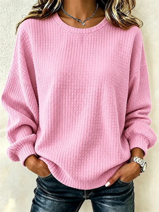 Regular Fit Plain Casual Waffle Sweatshirt