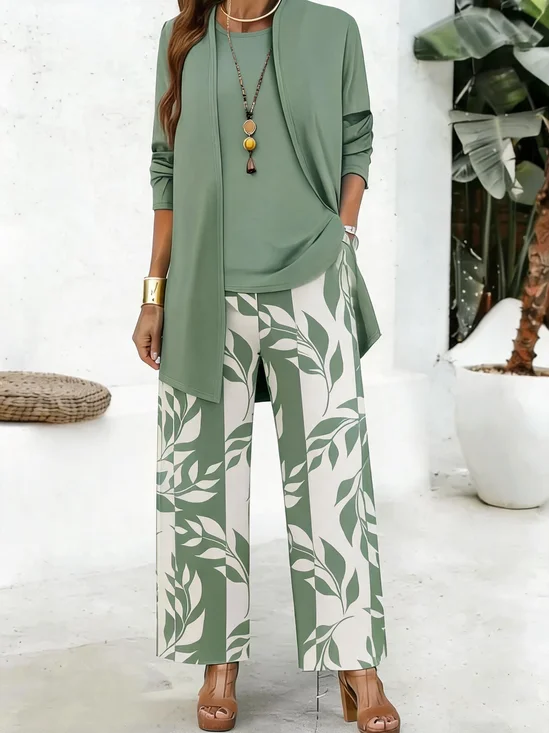 Floral Regular Fit Casual Crew Neck Matching Outfit