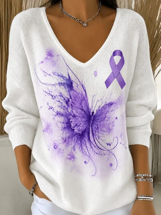 Butterfly Ribbon V Neck Top
