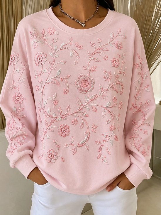 Floral Crew Neck Daily Sweatshirt