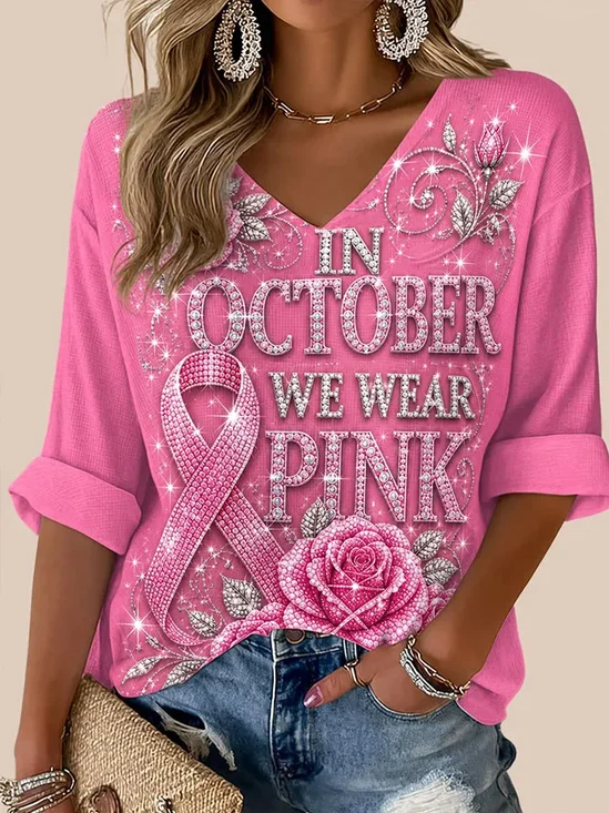 Rose Awareness Ribbon Slogan T-Shirt