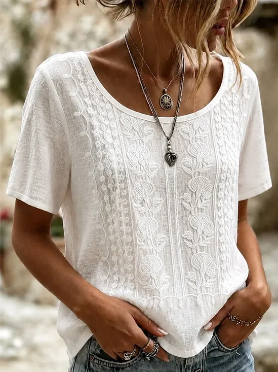 Women's Short Sleeve T-shirt Summer White Abstract Printing Crew Neck Daily Going Out Casual Top