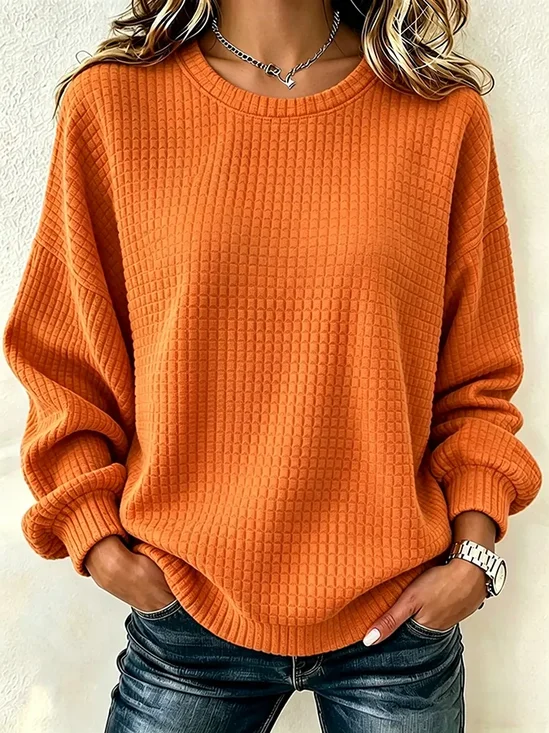Regular Fit Plain Casual Waffle Sweatshirt