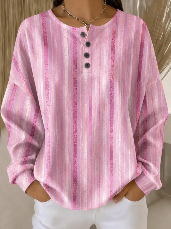 Vertical Stripe Henley Casual Sweatshirt