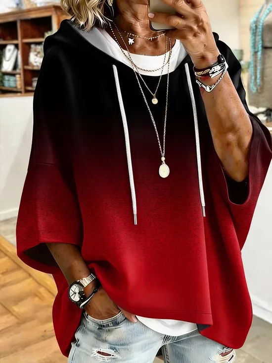 Casual Loose Printing Ombre Hoodie