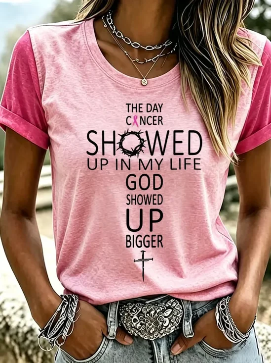 Women's Short Sleeve T-shirt Summer Pink Text Letters Printing Jersey Crew Neck Daily Going Out Casual Top