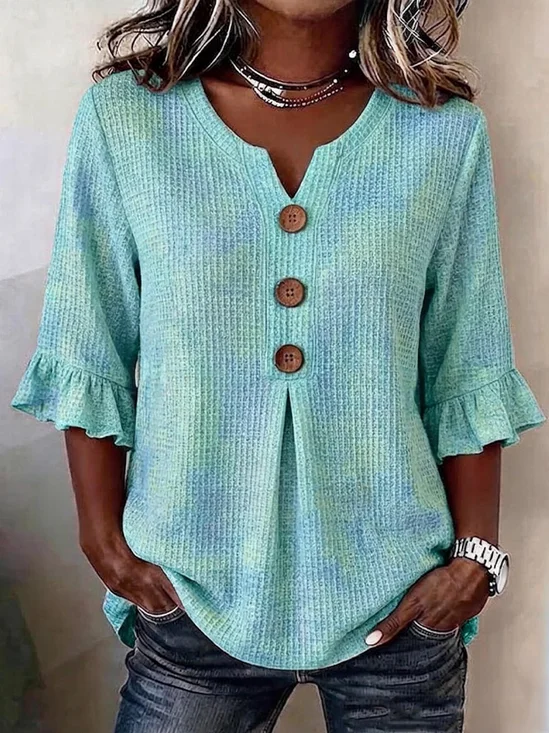 Casual V Neck Ombre Blouse