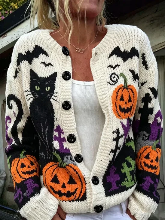 Halloween Pumpkin Cat Cardigan