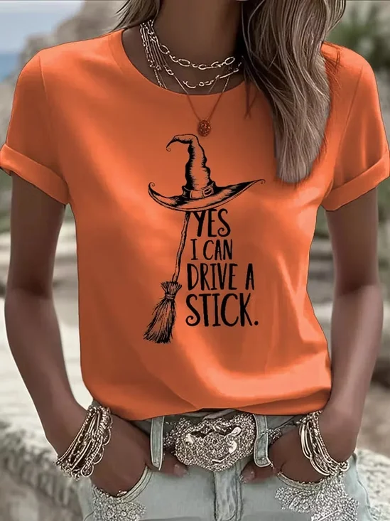 Women's Short Sleeve T-shirt Summer Orange Halloween Printing Crew Neck Daily Going Out Casual Top