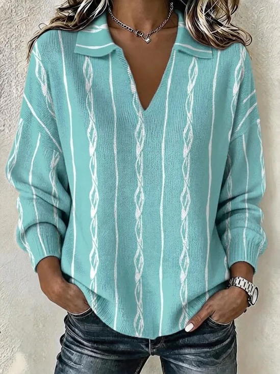 Geometric Casual V Neck Sweater