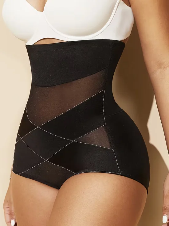 High-waisted, breathable mesh tummy control, crisscross tummy control, seamless ice silk, shaping and lifting triangle panties