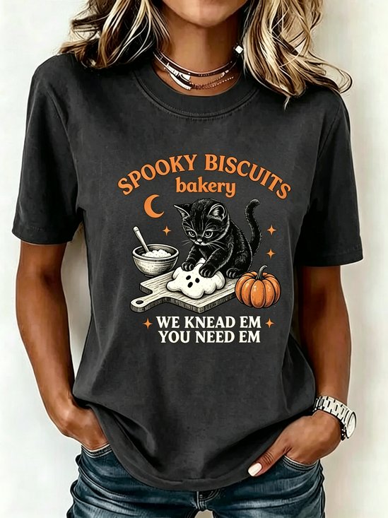 Spooky Biscuits Bakery Halloween Black Cat Baking Tee