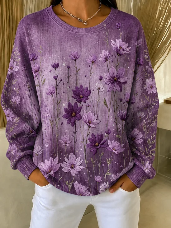 Simple Crew Neck Ombre Sweatshirt