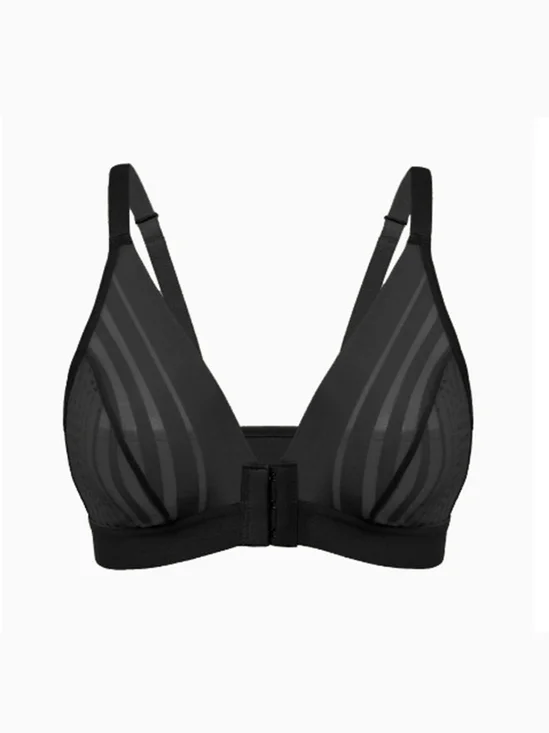 Women's Front-Fastening Striped Mesh Bra