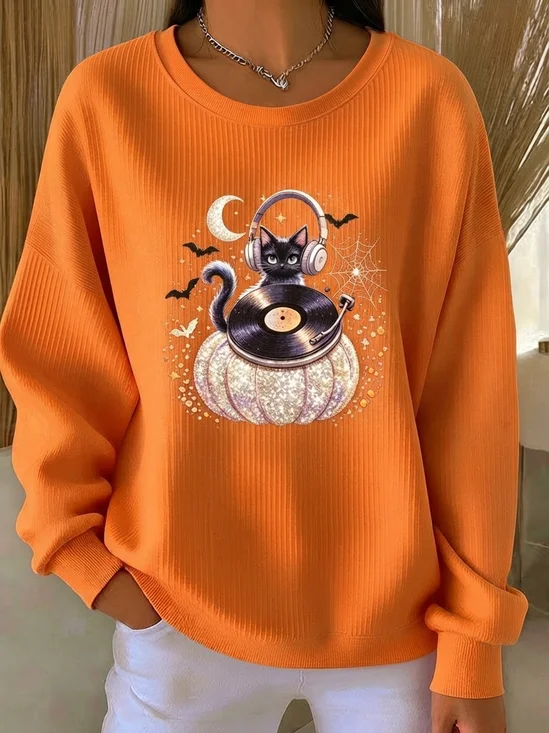 Simple Crew Neck Halloween Sweatshirt