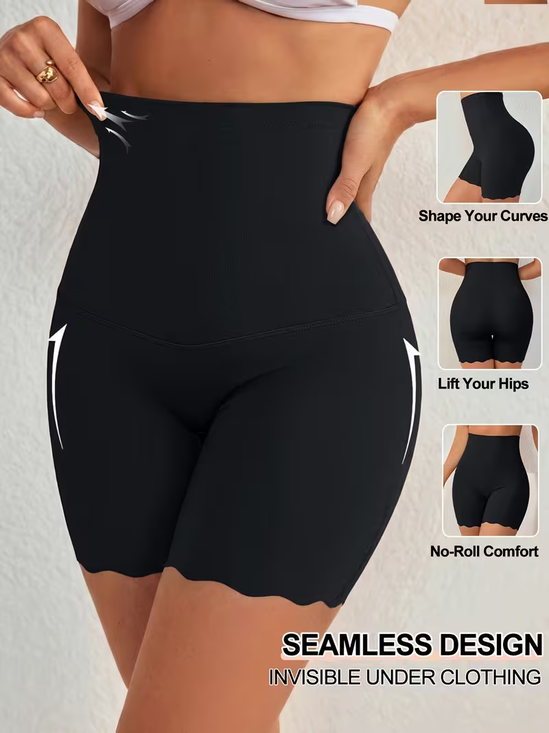 Four-corner high-waisted seamless tummy control ice silk cooling shaping boxer briefs anti-friction safety underwear