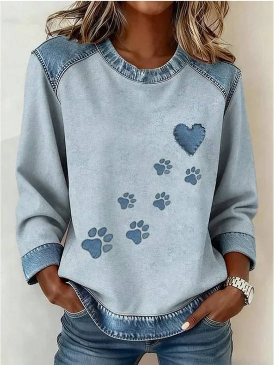 Elegant Contrast Stitching Crew Neck Sweatshirt