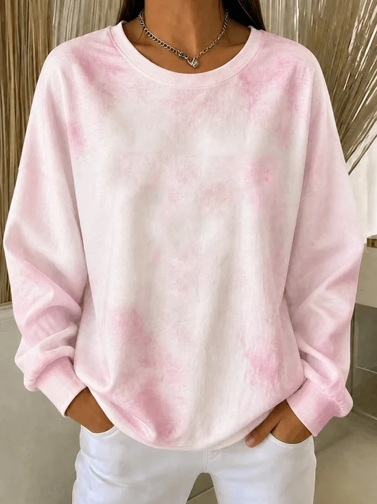Simple Crew Neck Tie-Dye Pattern Sweatshirt