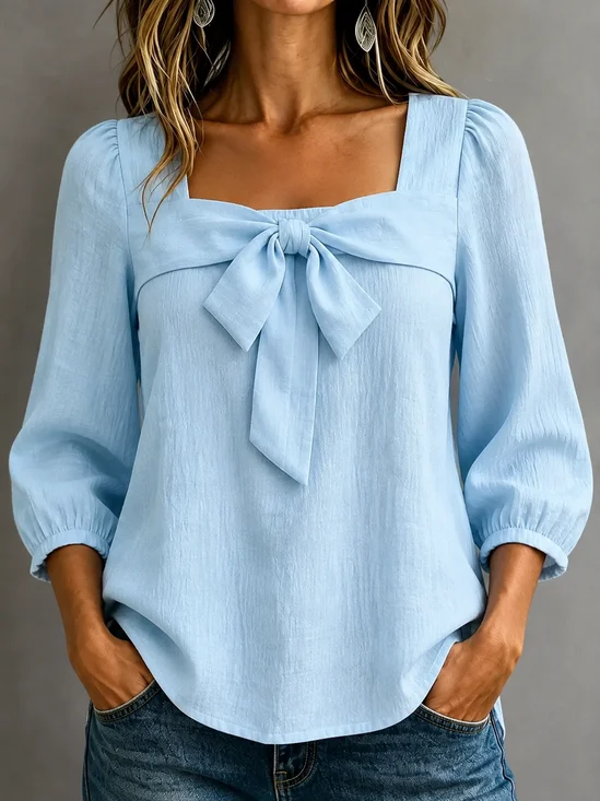 Casual Square Neck Regular Fit Plain Blouse