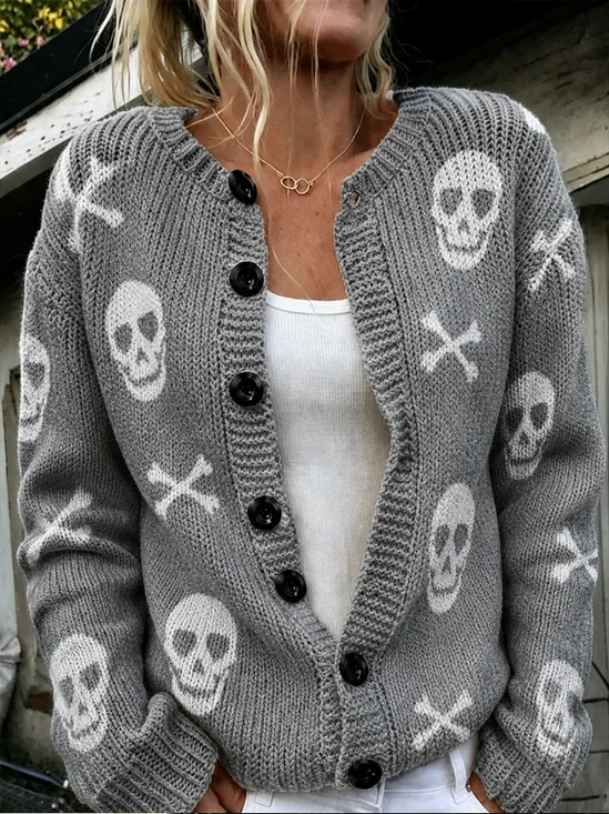 Vintage Halloween Skull Pattern Cardigan