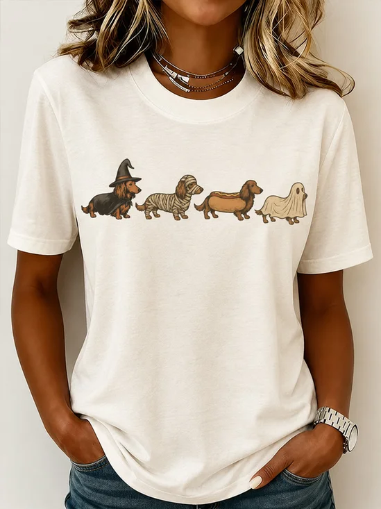 Funny Dachshund Print Casual T-Shirt