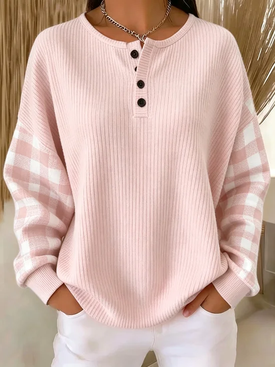 Plaid Spliced Henry Drop Shoulder Top