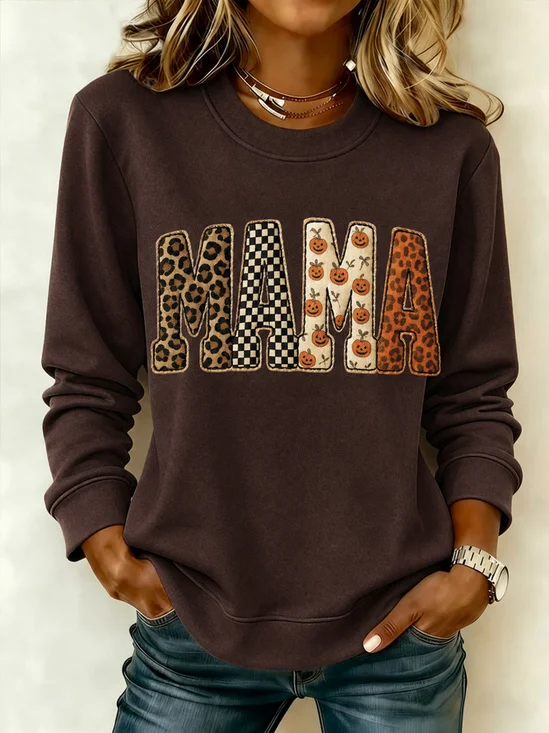 MAMA Letter Casual Crew Sweatshirt