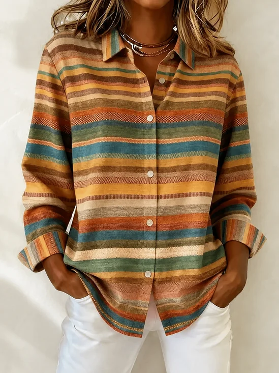 Shirt Collar Western Style Loose Shirt