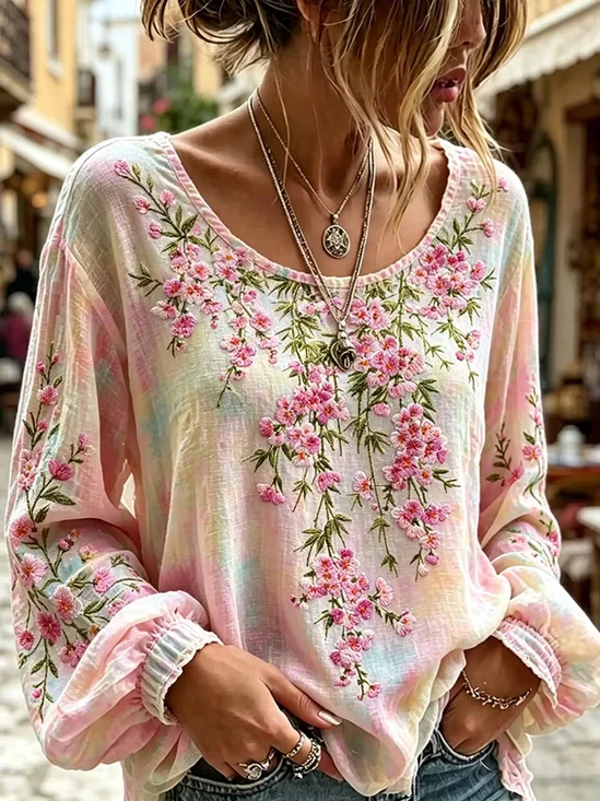 Garden Flower Long Sleeve Blouse