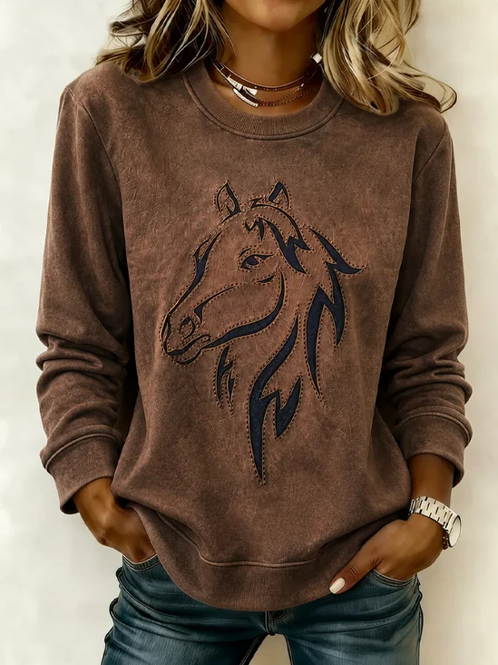Horse Graphic Casual Crew Neck Sweatshirt