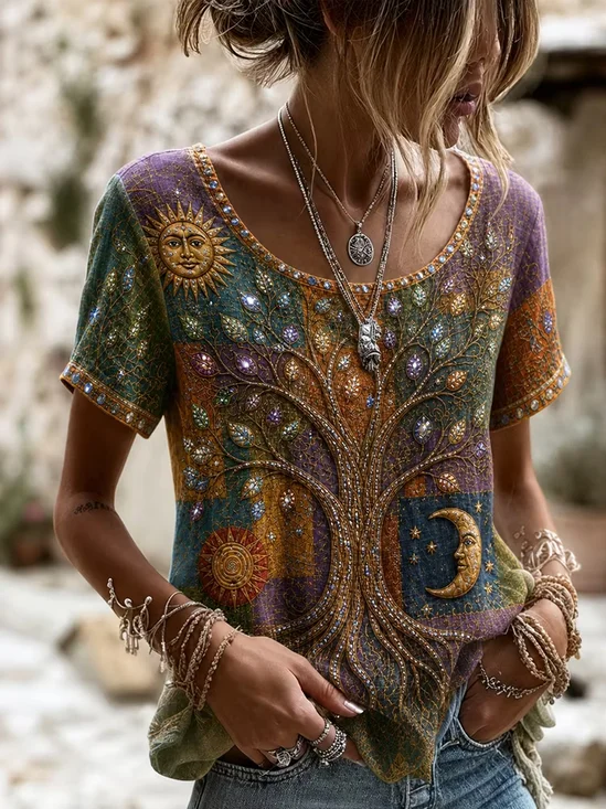 Vintage Tree Sun Moon Graphic Top