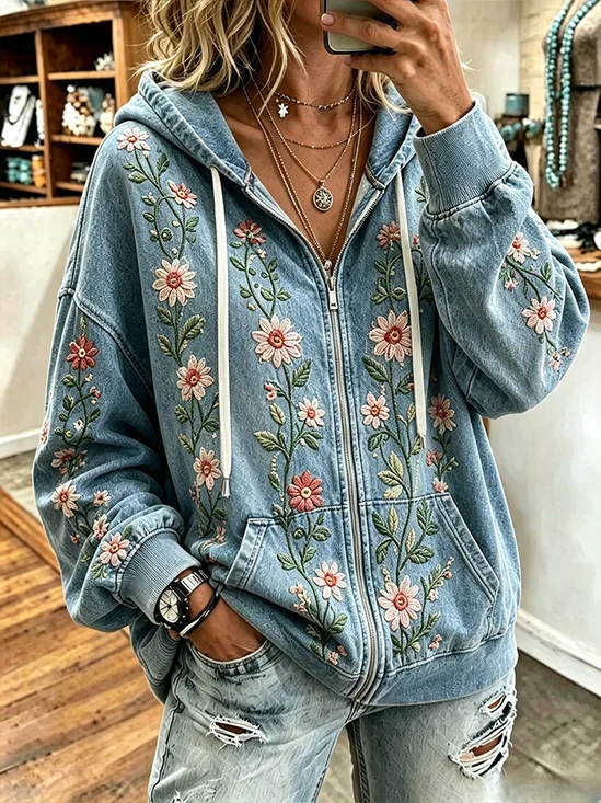 Floral Hooded Zip Jacket