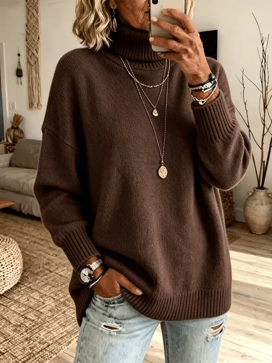 Plain Casual Turtleneck Regular Fit Ultra‑Lightweight Breathable Sweater