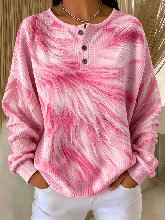 Women's Abstract Print Button-Up Casual Waffle Knit Sweatshirt