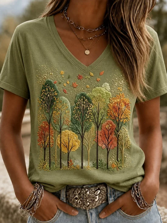 Regular Fit Simple Printing Tree T-Shirt