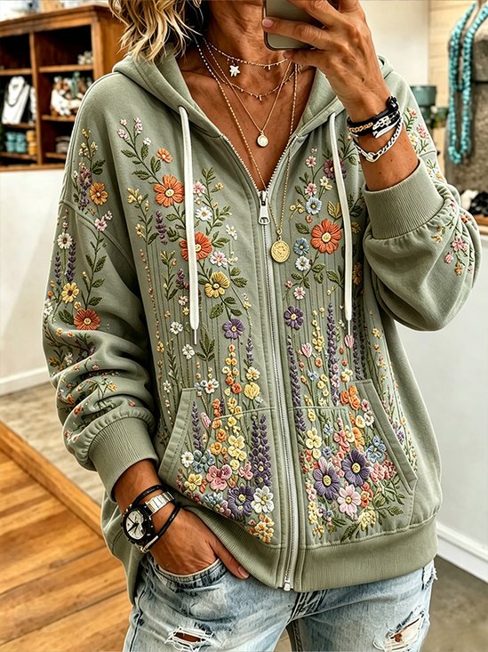 Garden Floral Zip Hooded Coat