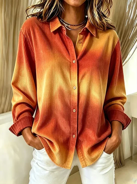Women's Long Sleeve Shirt Spring/Fall Orange Abstract Buckle Shirt Collar Regular Sleeve Daily Going Out Casual Top