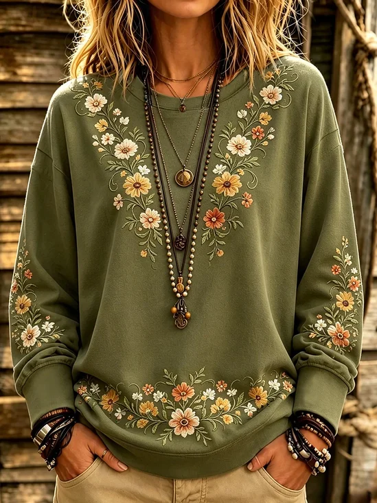 Women's Floral Crew-Neck Sweatshirt