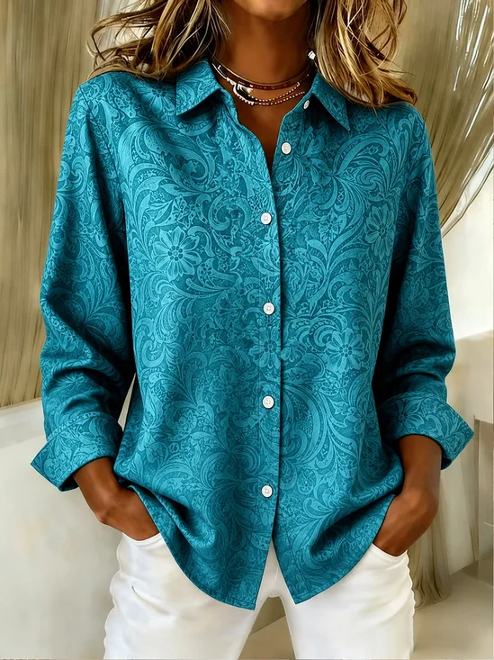 Shirt Collar Loose Boho Floral Pattern Shirt