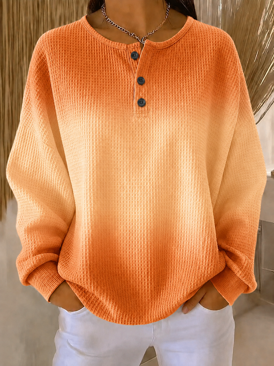 Ombre Henley Collar Regular Fit Casual Sweatshirt