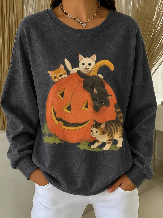 Halloween Cat Pumpkin Graphic Sweatshirt