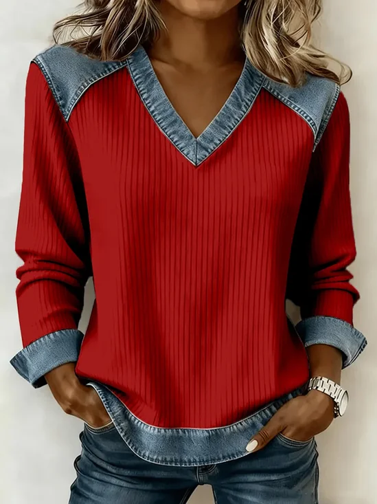 Faux Denim Print Graphic Regular Fit Printing Vintage Sweatshirt