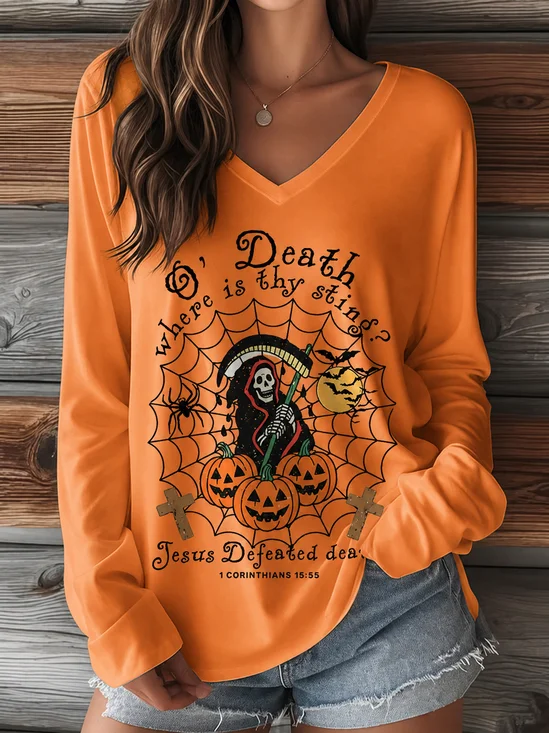 V Neck Casual Skull T-Shirt