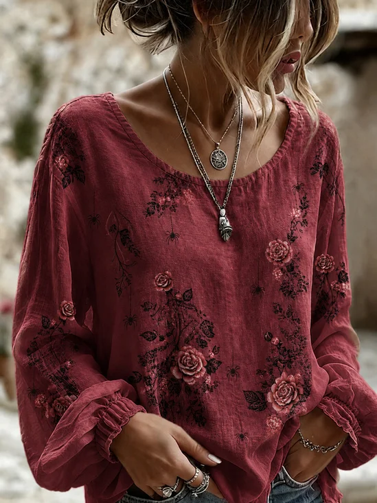 Women's Dark Floral Spider-Print Blouse